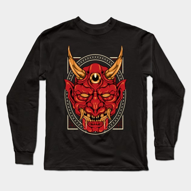 Japanese Demon Art Mask Devil Oni Harajuku T-Shirt Long Sleeve T-Shirt by biNutz